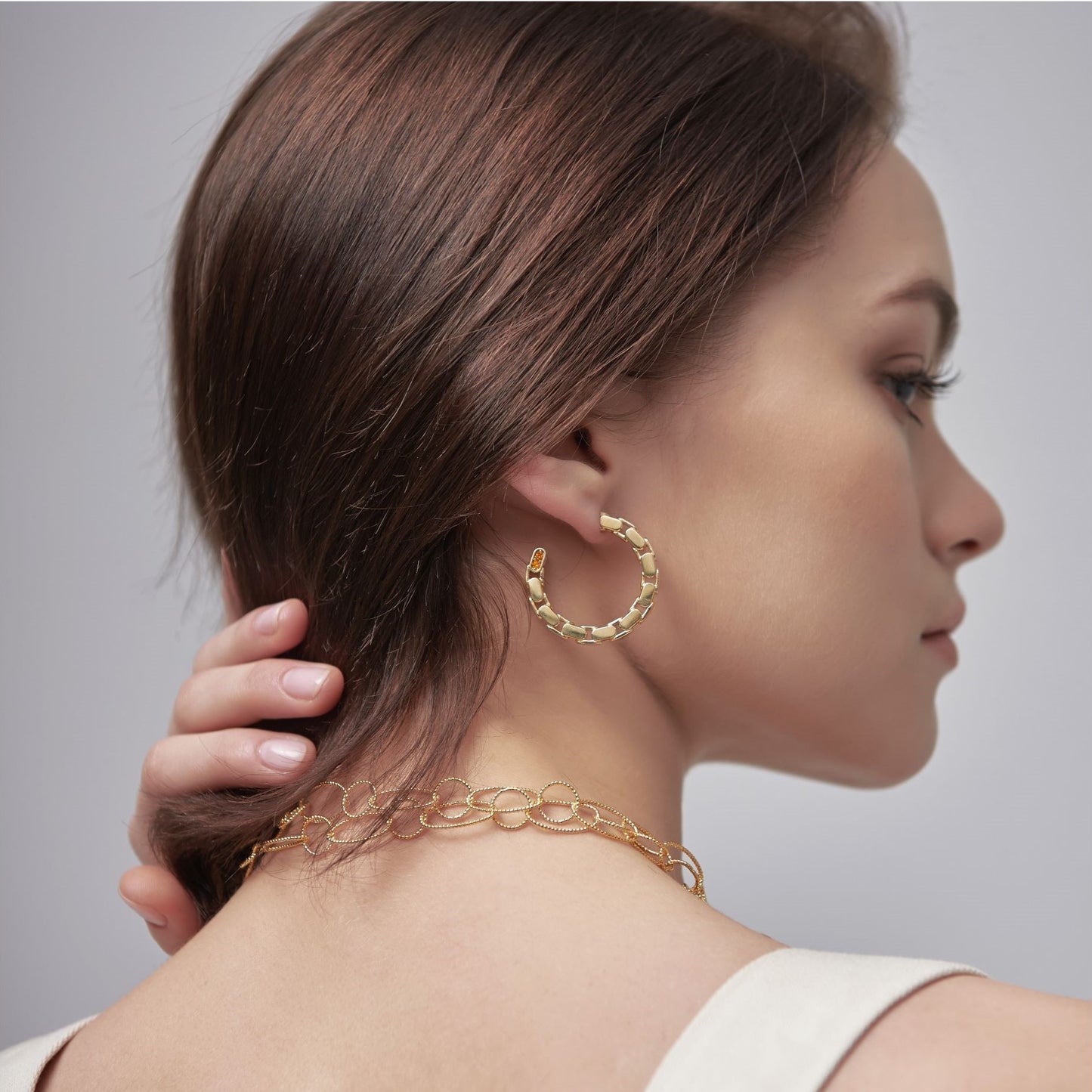 statement gold chain hoop earrings