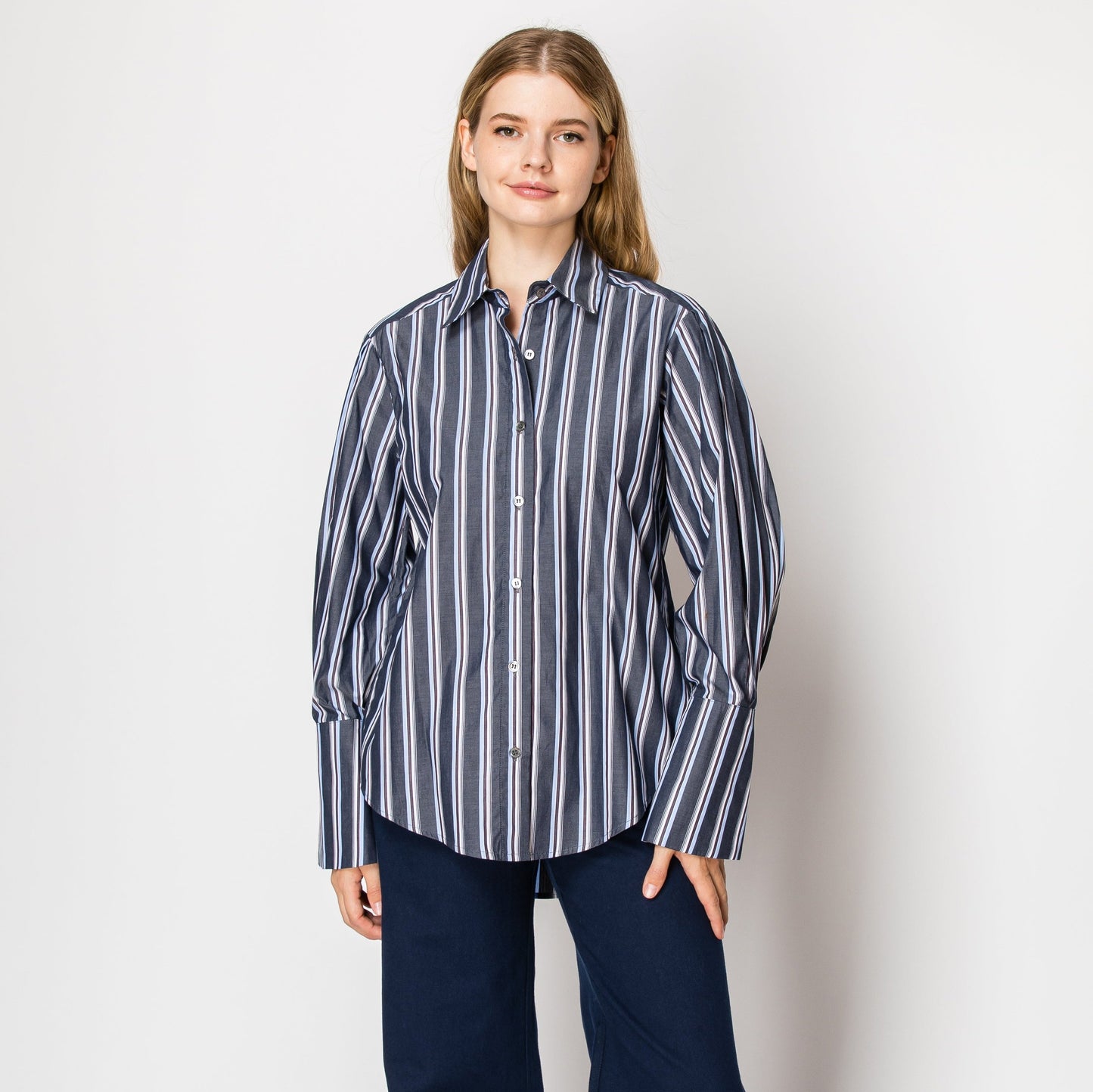 women's stripped button down shirt