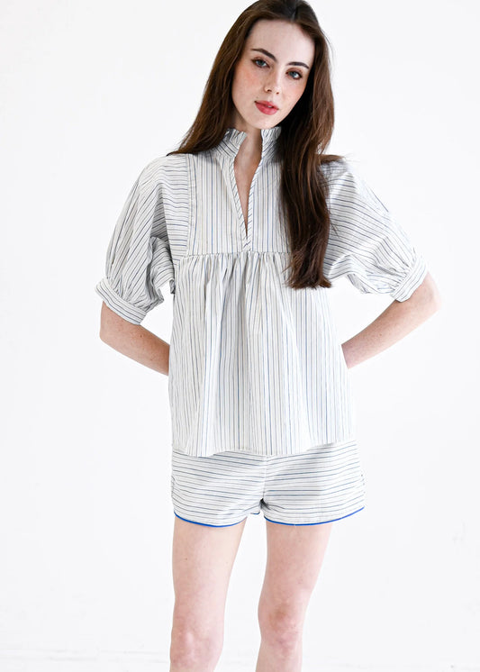 blue and white stripe blouse never a wallflower