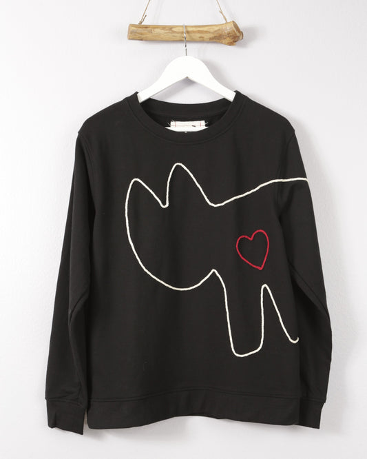 long sleeve black sweatshirt cats with a heart top