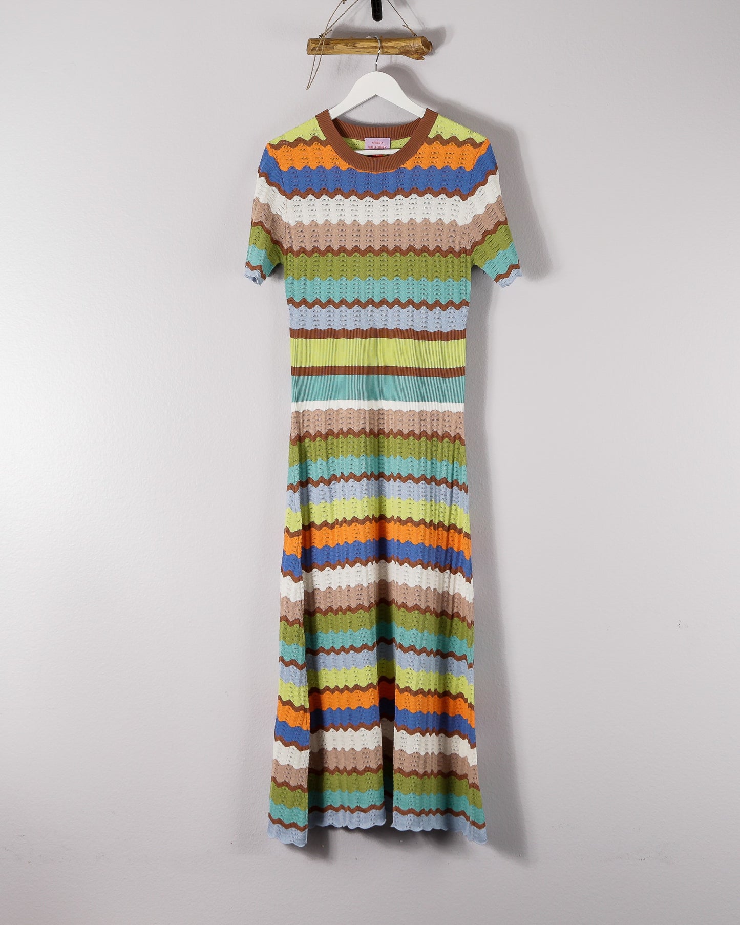 Eyelet Crochet Midi Dress In Multicolor Wave knit