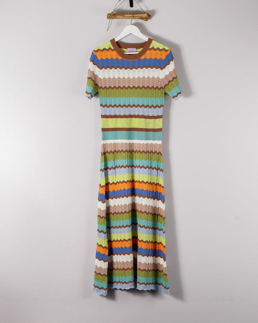 Eyelet Crochet Midi Dress In Multicolor Wave knit