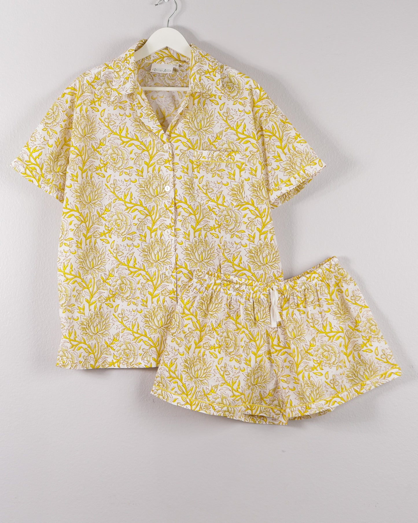 women's cotton pajama set yellow floral