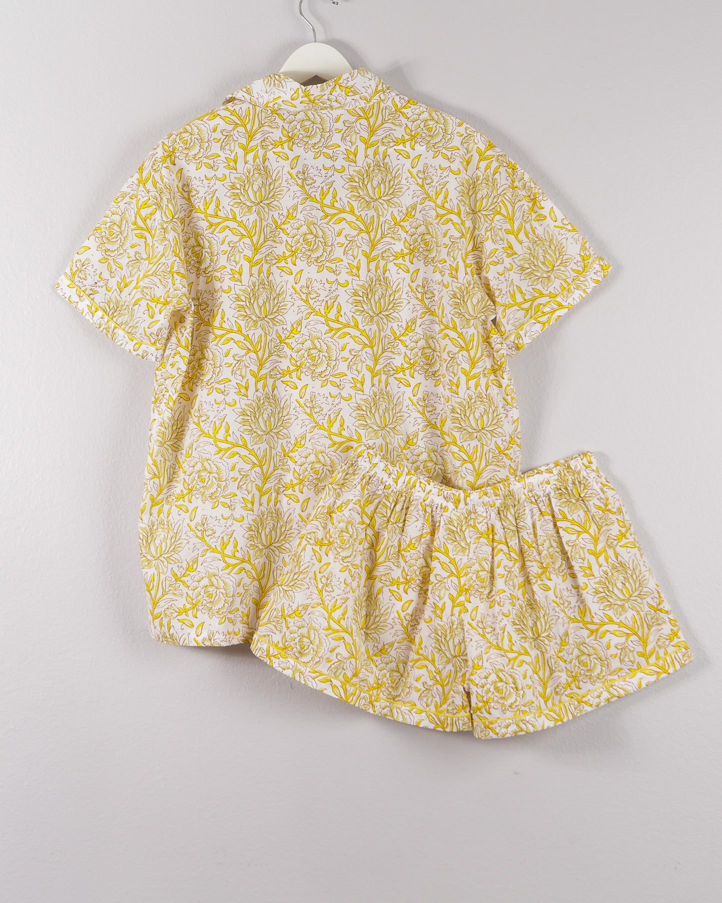 short sleeve pajama top pajama shorts set yellow floral