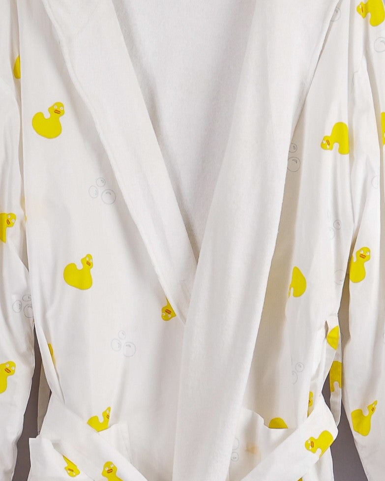 Plush Cotton Robe In Yellow Duck Print