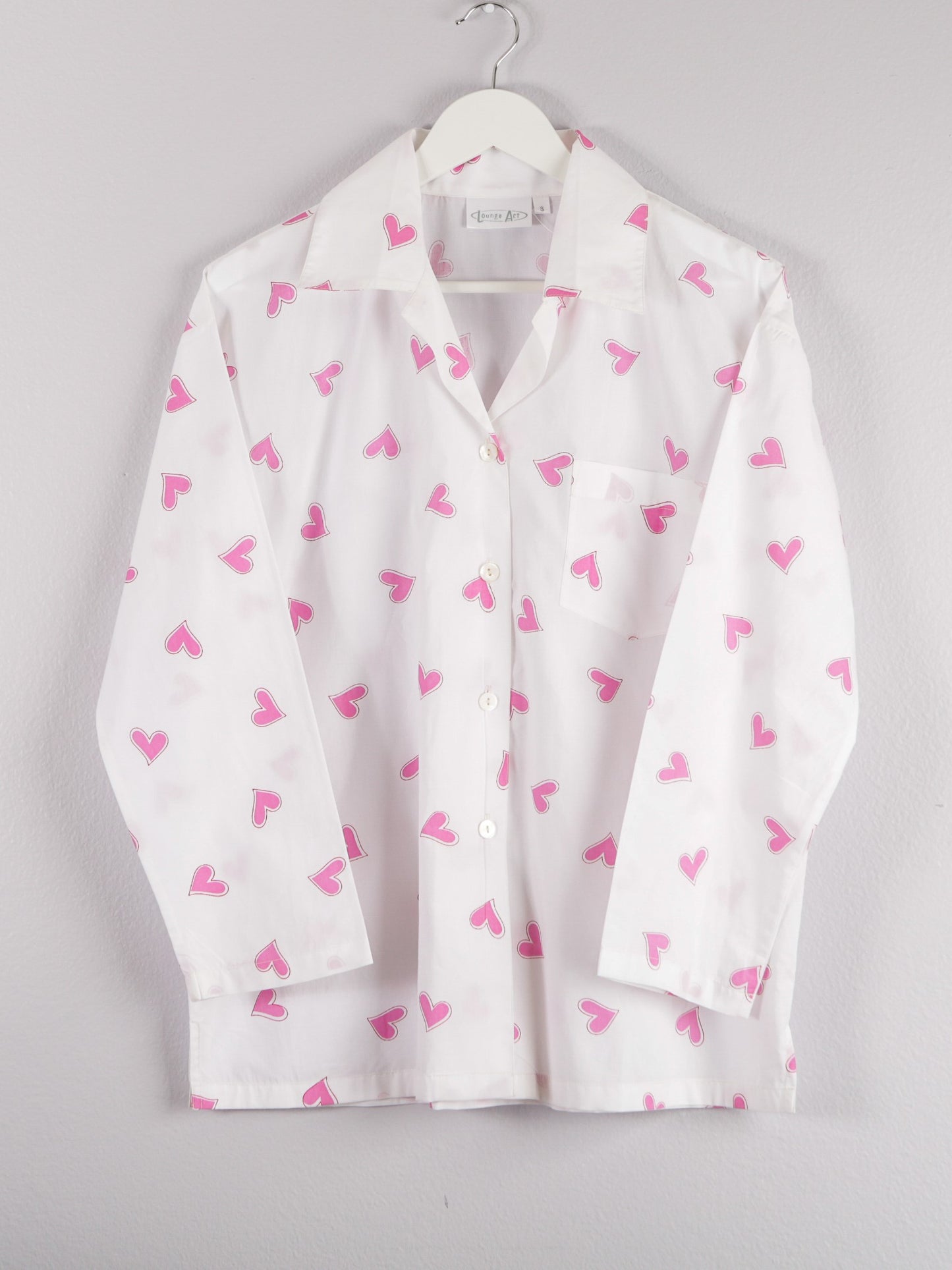 pink heart allover print pajama shirt