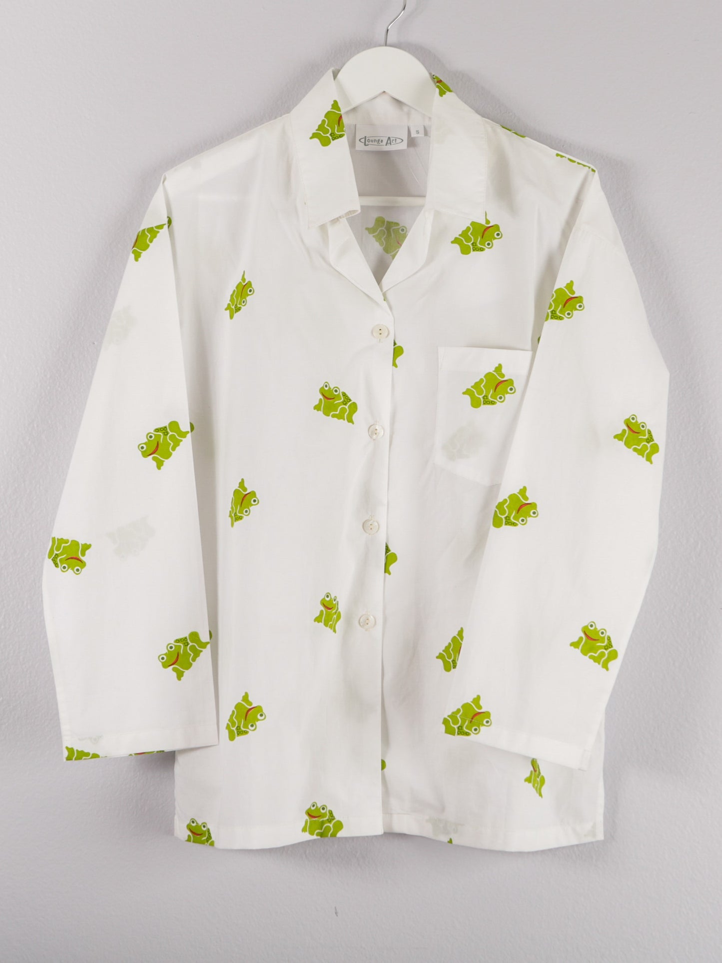 green frog allover print long sleeved pajama shirt