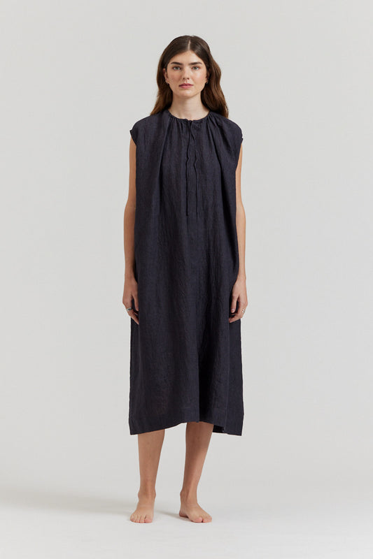 relaxed midi dress in navy