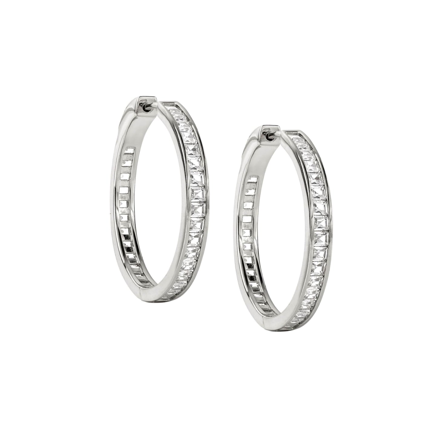 medium silver hoop earrings with cubic