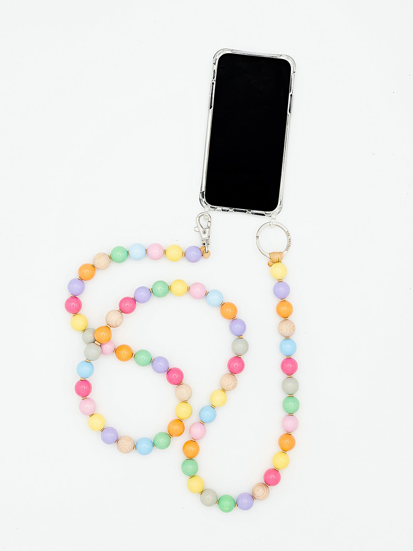 ina seifart phone chain accessory in pastel multi-color mix beaded phone straps