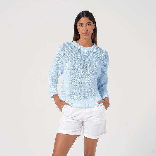 breezy spring knit sweater in blue 