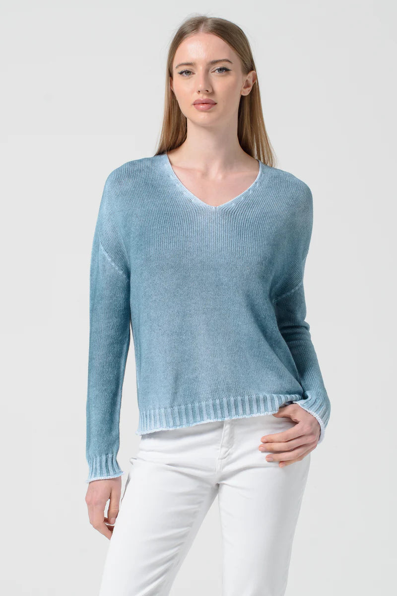 Leto V Neck Knit Frost Art in Seaweed