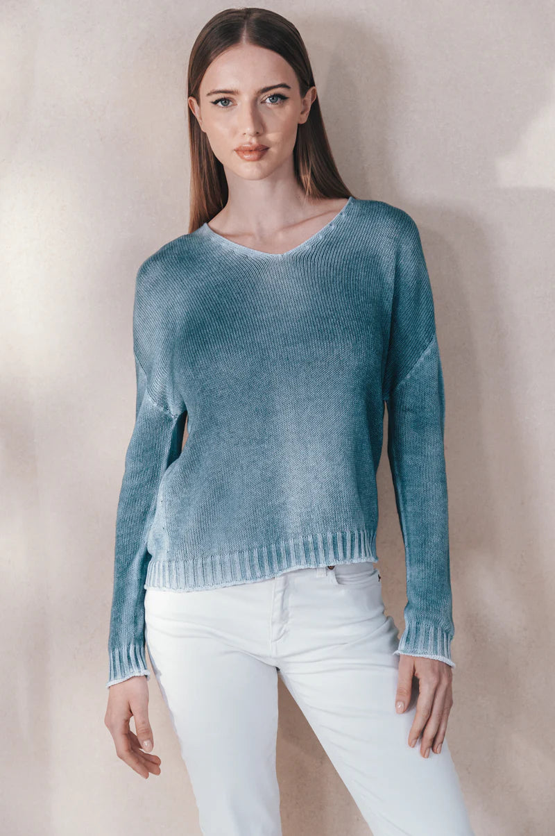 Leto V Neck Knit Frost Art in Seaweed