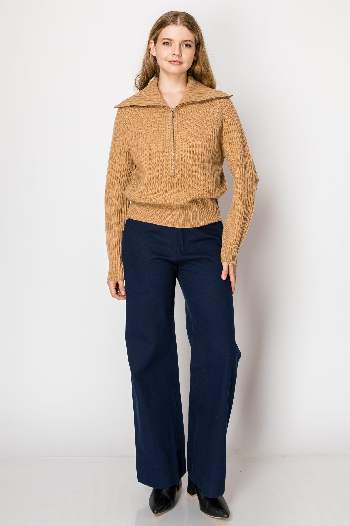 women's half zip cashmere sweater