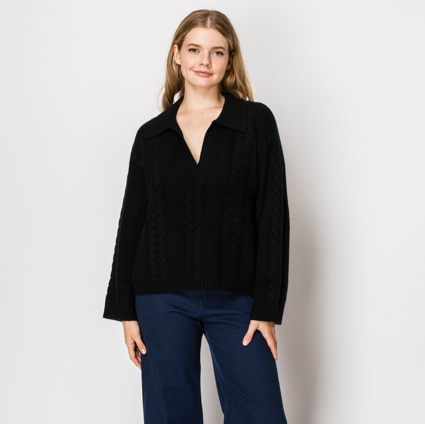 black polo cable knit sweater