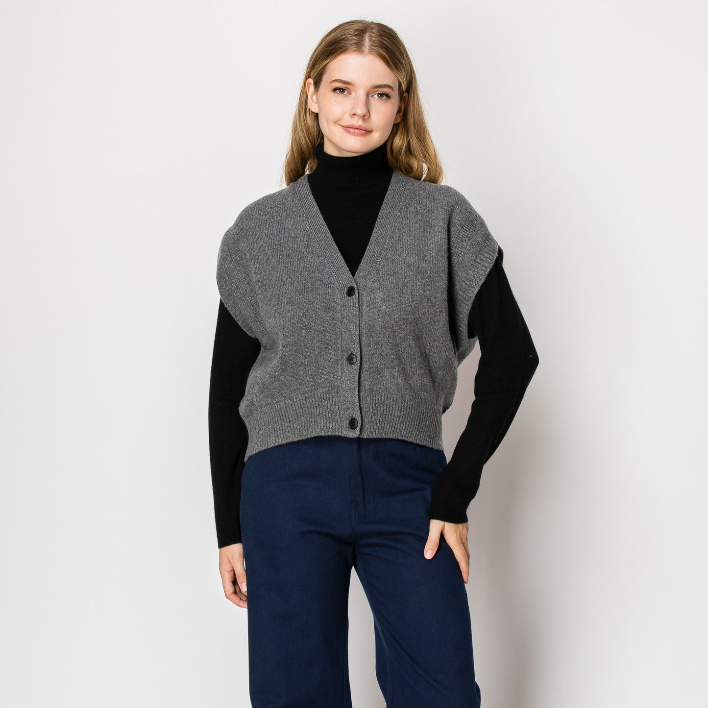 women's grey wool vest layering fall outfits 