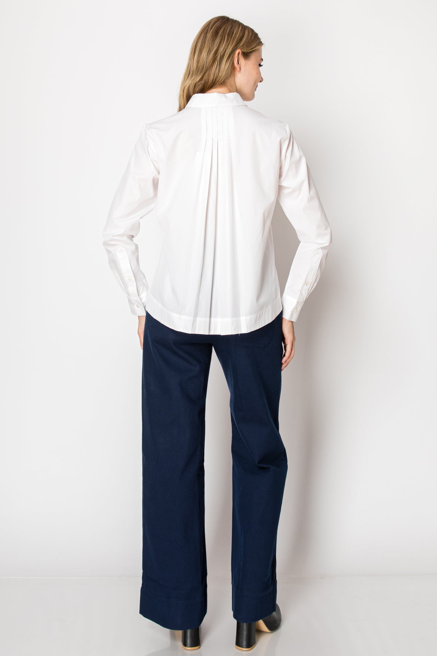 Julia Pleated Back White Button Down Shirt