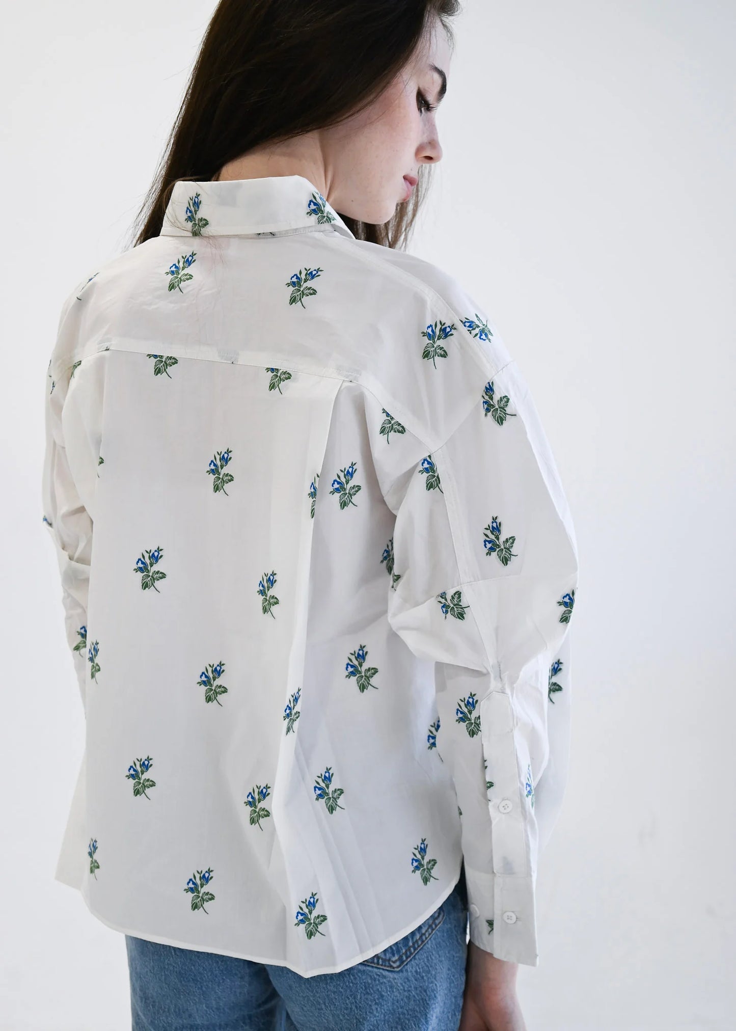 oversized white shirt with floral embroidery