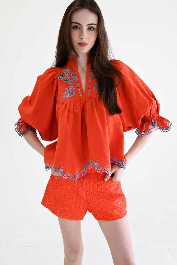 elbow puff sleeves boho top