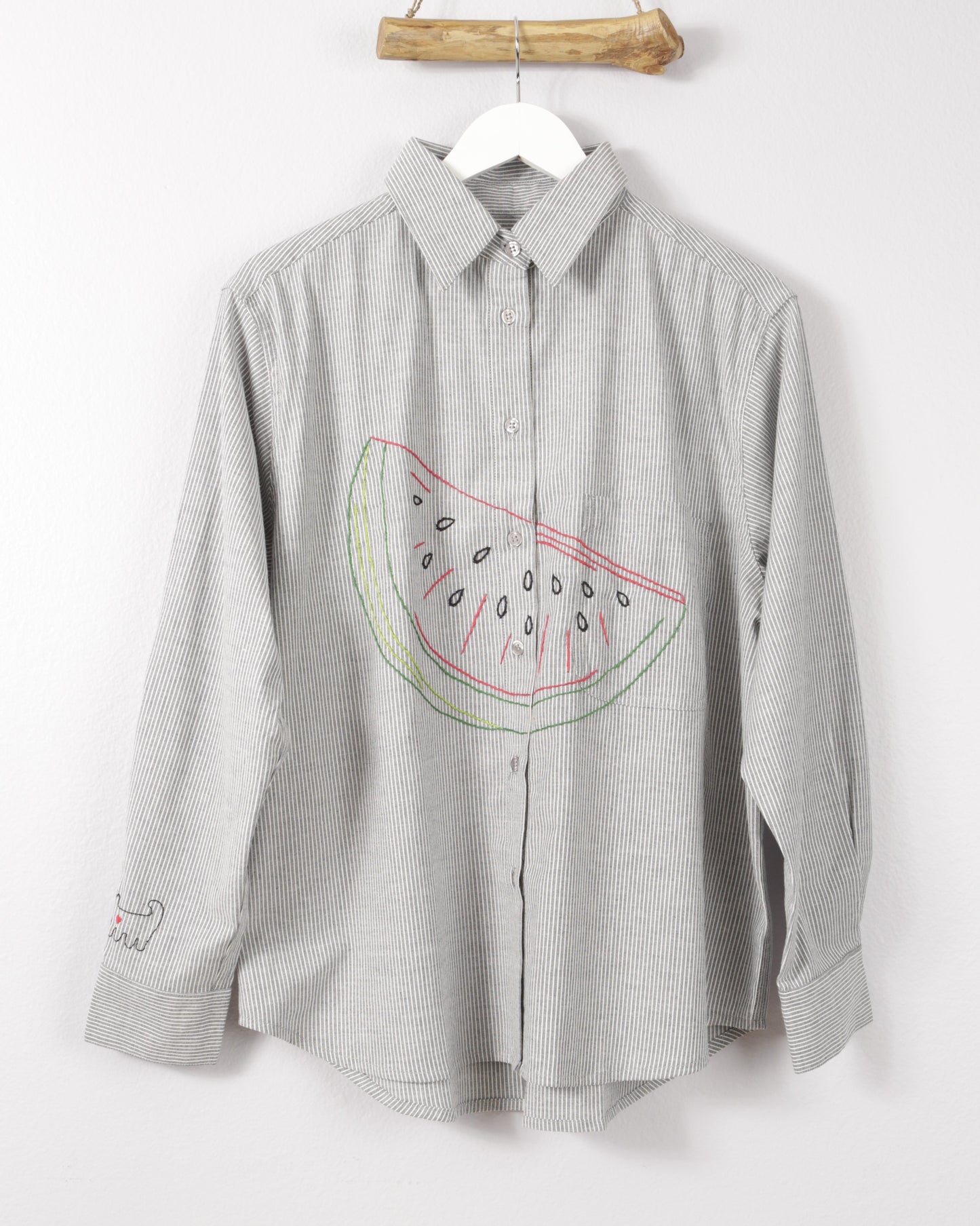 pin stripe shirt watermelon embroidery cats with a heart button down shirt