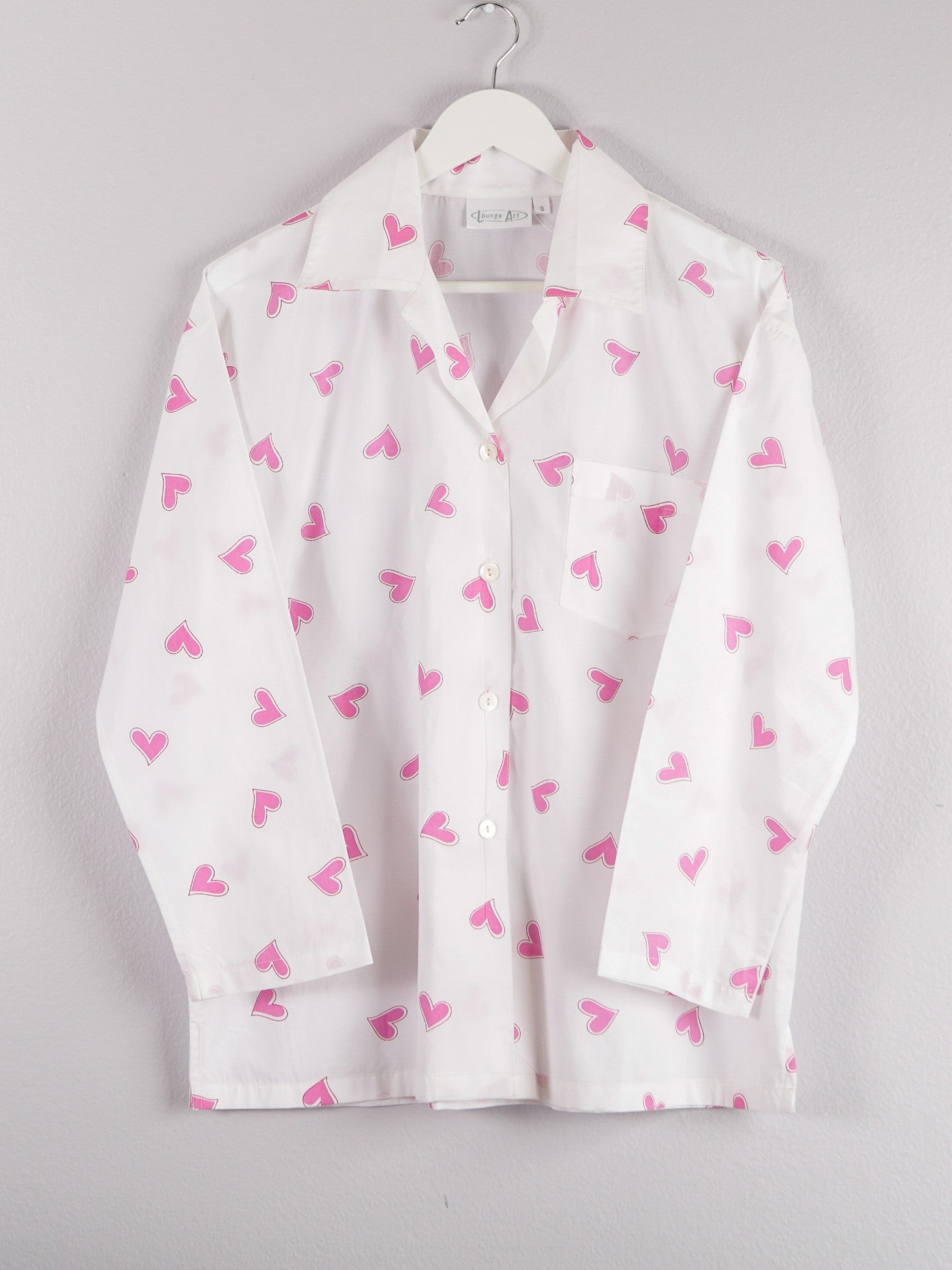 pink heart allover print pajama shirt