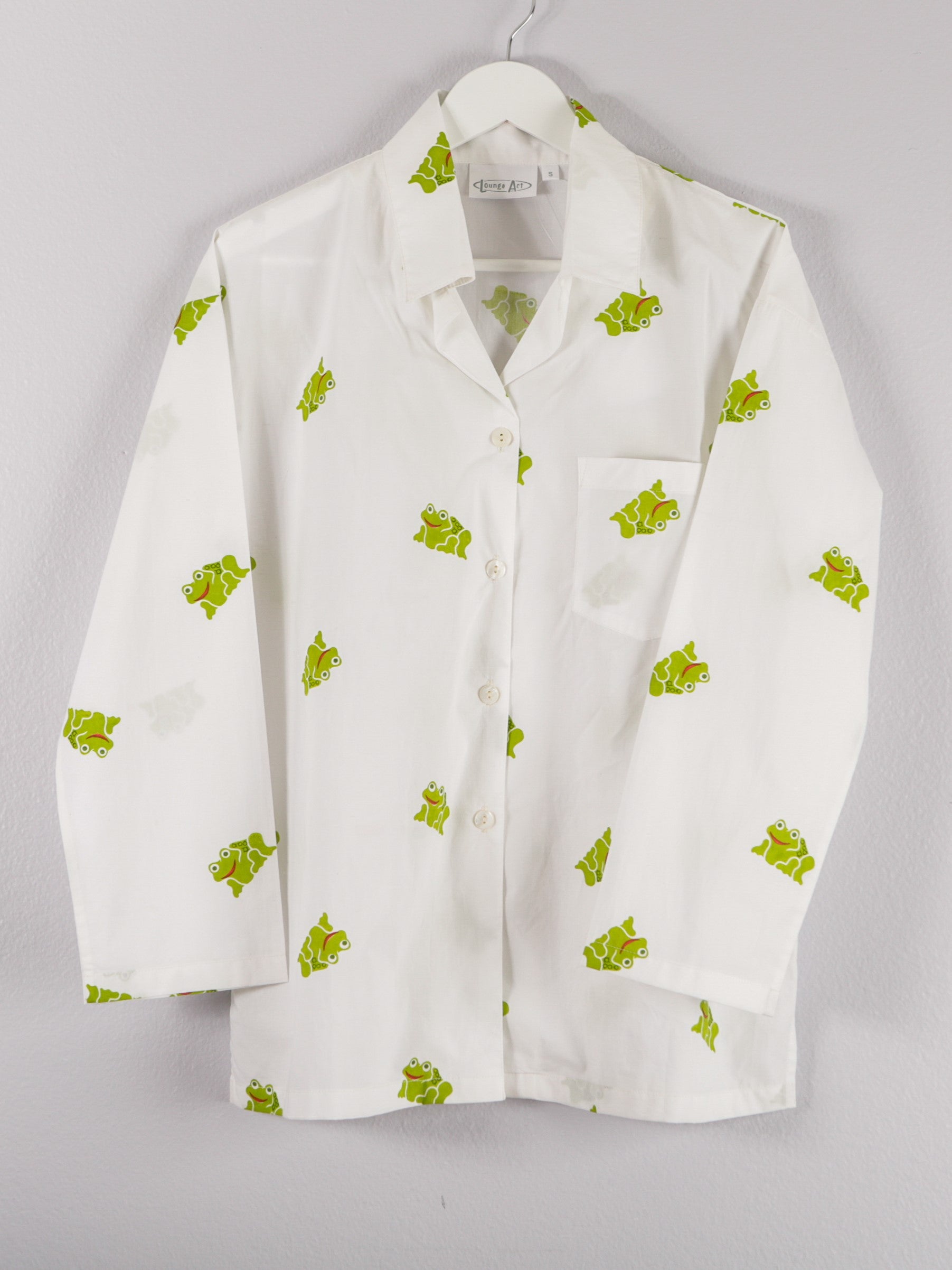 green frog allover print long sleeved pajama shirt