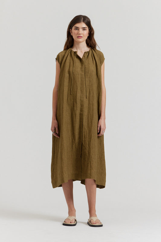 Boxy Linen Midi Dress