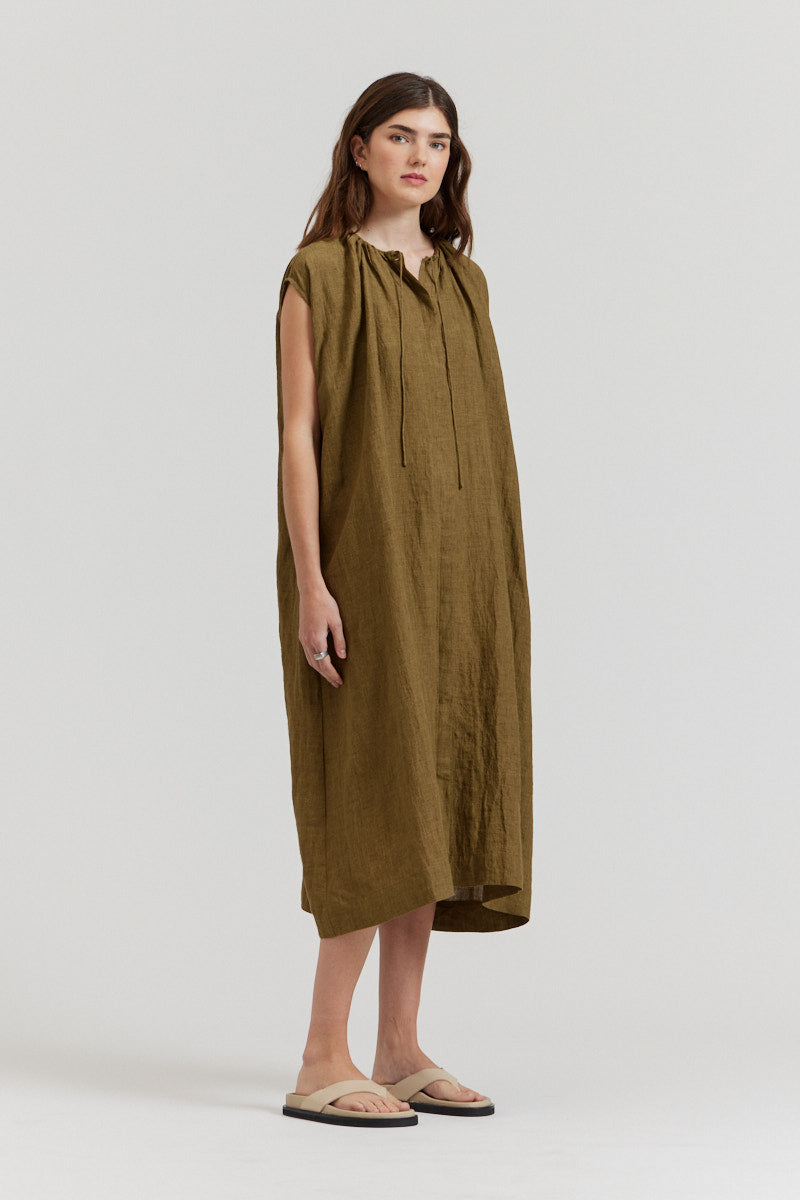 Boxy Linen Midi Dress