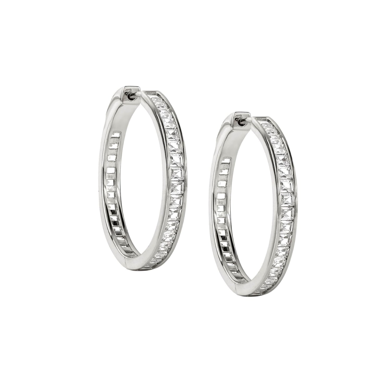 medium silver hoop earrings with cubic 