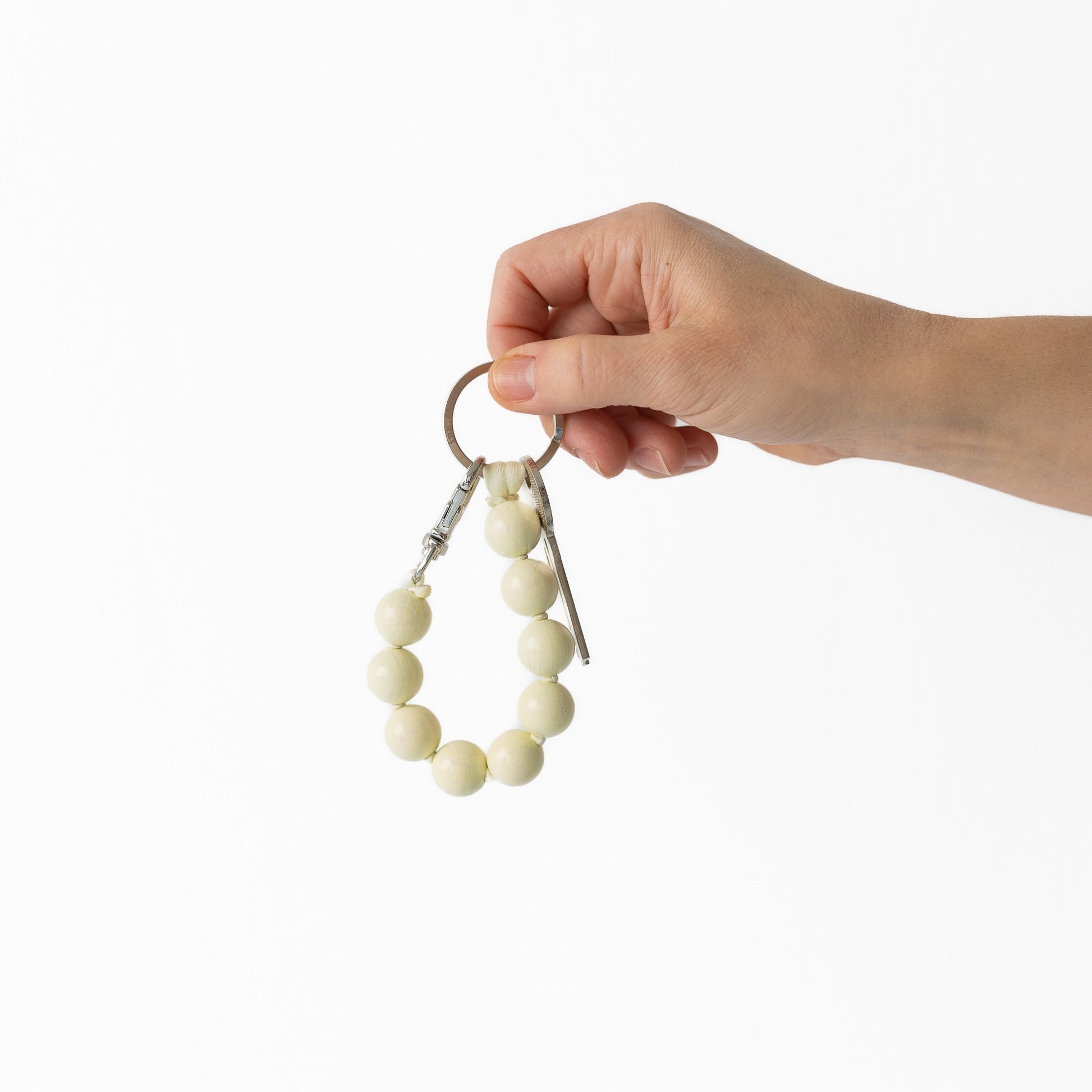 cream wood bead keychain