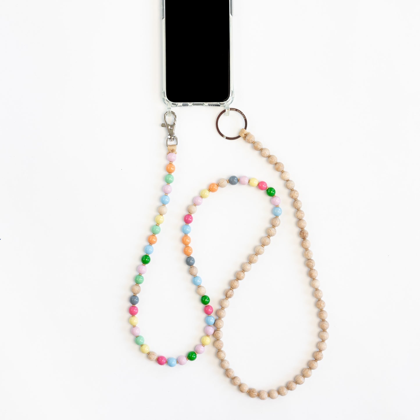 colorful wood bead phone chain