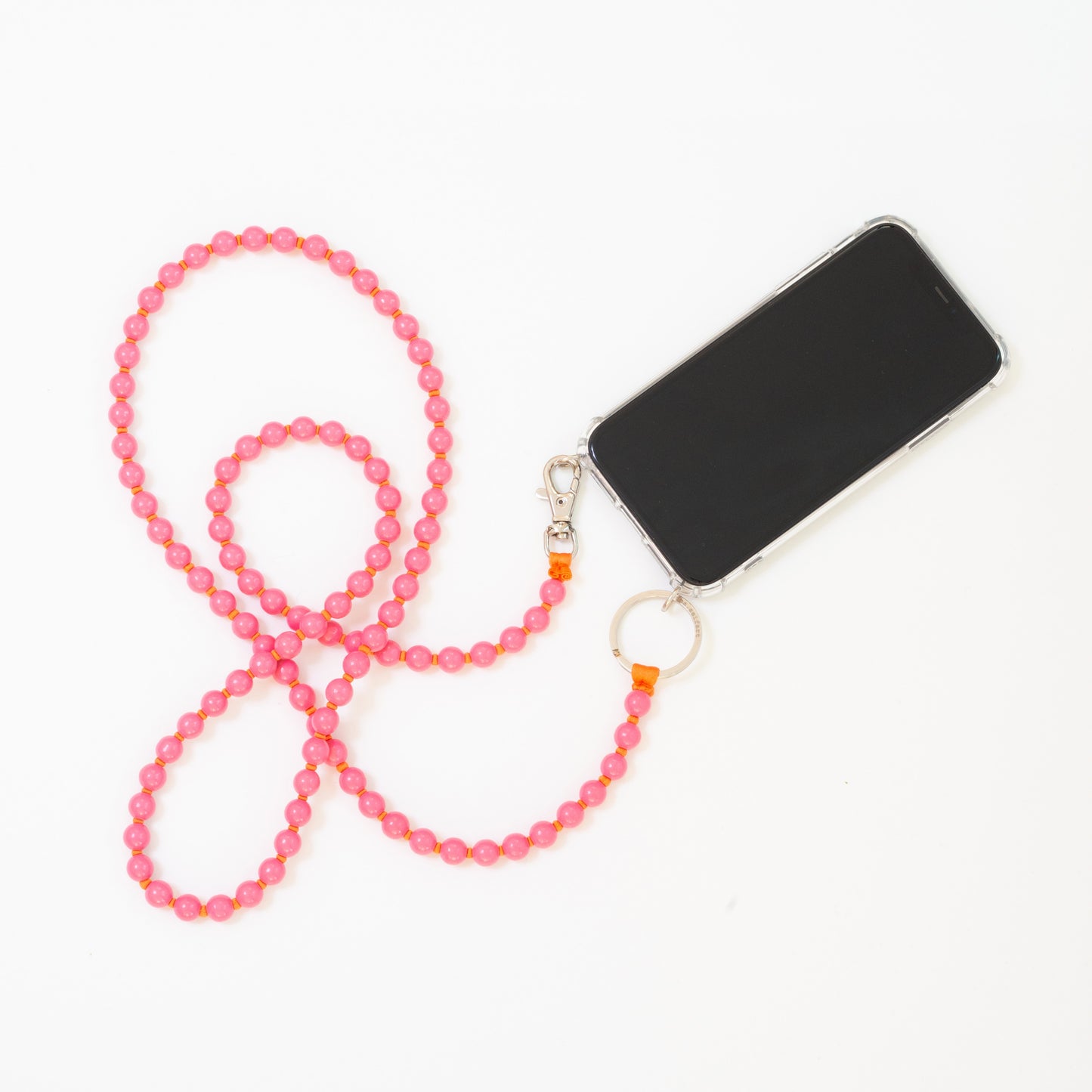 pink wood bead phone chain