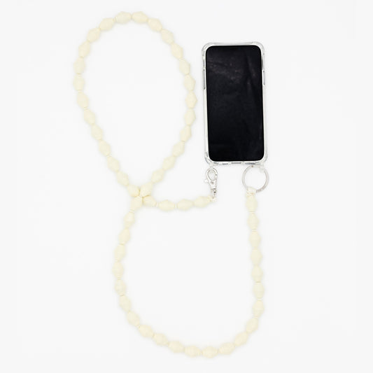 cream wood bead phone chain